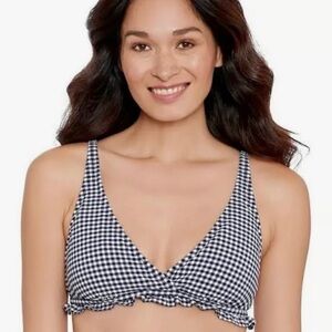Draper James Ruffled hem Navy White Gingham Bikini‎ Top Size XS brand new